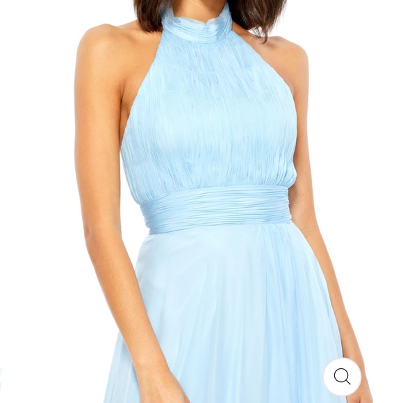 Mac Duggal Sky Blue High Neck Tiered Chiffon Halter Maxi Gown size 2 Formal - Picture 3 of 10
